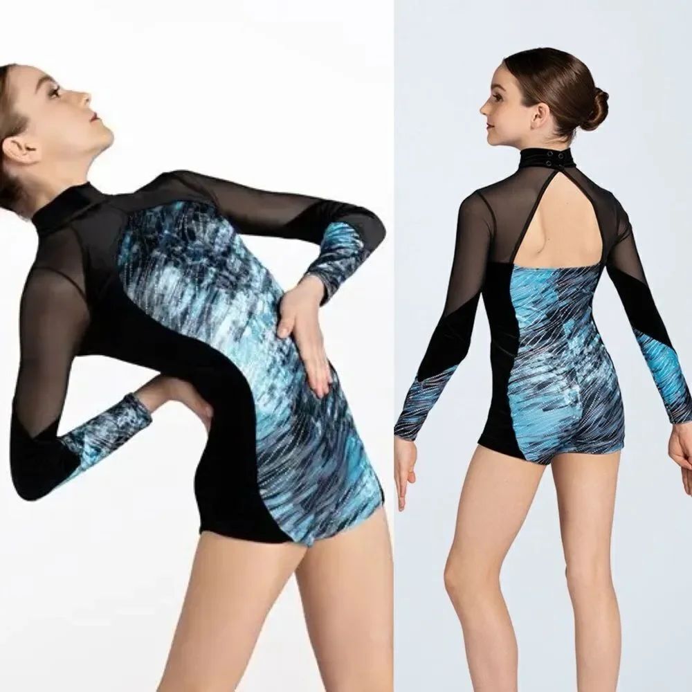 WEISSMAN Dance Costume unitard blue black velvet Electric Daisy Violin 12689 LC
